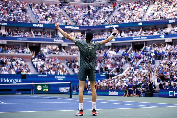 Jannik Sinner reacts to winning last year's US Open.
Mandatory Credit:	Kena Betancur/AFP/Getty Images/File via CNN Newsource