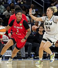The Atlanta Dream defeated the Chicago Sky to win their fourth straight game.
Mandatory Credit:	Shaina Benhiyoun/SPP/Sipa USA//AP via CNN Newsource