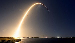 A SpaceX Falcon 9 rocket launches carrying Firefly Aerospace's Blue Ghost lunar lander on January 15.
Mandatory Credit:	Steve Nesius/Reuters via CNN Newsource
