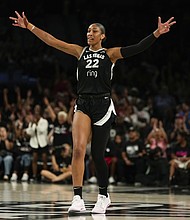 A'ja Wilson made WNBA history with a 30-20 stat line.
Mandatory Credit:	Lucas Peltier/Imagn Images/Reuters via CNN Newsource