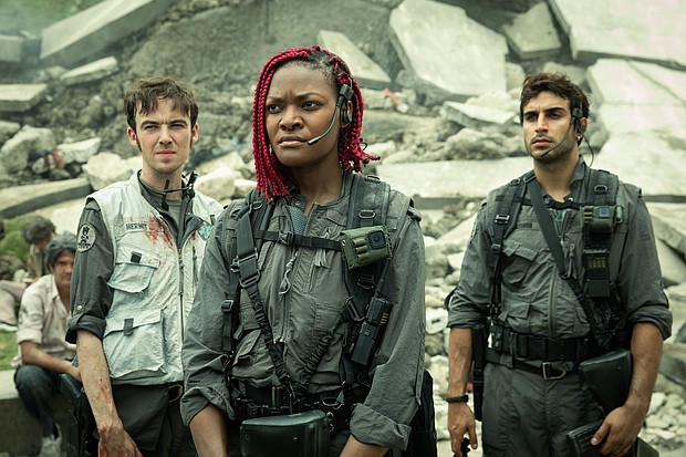 Alex Lawther, Diêm Camille and Moe Bar-El as Rashidi star in FX's "Alien: Earth."
Mandatory Credit:	Patrick Brown/FX via CNN Newsource