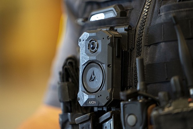 An Axon body camera is worn by MSGT Matt Gilmore who is one of the officers using Axon's Draft One AI software at OKCPD headquarters on Friday, May 31, 2024 in Oklahoma City, Oklahoma.
Mandatory Credit:	Nick Oxford/AP via CNN Newsource