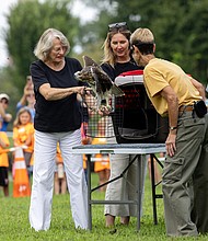 The Wildlife Center of Virginia releases a Red-tailed Hawk—its 1,778th patient of the year—back into the wild Thursday, Aug. 7, at Maymont. “Hawk #25-1778” was rescued May 26 in Forest Hill Park with the help of Julie Kacmarcik, a bird bander with the Richmond Audubon Society. The center’s rehabilitation team provided daily care and monitored its progress. By mid-June, the hawk was completing daily flight exercises in a large outdoor enclosure.
The hawk also played a lifesaving role for another bird. Around the time of its rescue, a second hawk was admitted with severe internal bleeding. A blood transfusion from the hawk contributed to the injured hawk’s recovery.