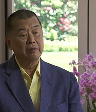 Apple Daily owner Jimmy Lai speaks to CNN's Will Ripley in 2020.
Mandatory Credit:	CNN via CNN Newsource