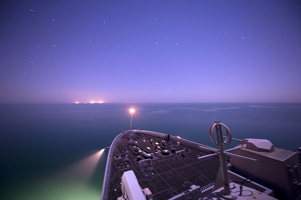 The USS New York anchored off the coast of Kuwait in February 27, 2015. This ship is part of the Iwo Jima Amphibious Ready Group.
Mandatory Credit:	MC3 Jonathan B. Trejo/Sipa/AP via CNN Newsource