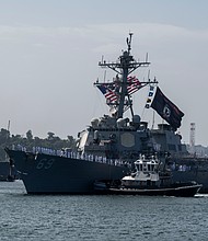 YOKOSUKA, Japan (Aug. 5, 2025) -- The Arleigh Burke-class guided-missile destroyer USS Milius (DDG 69) returns to Commander, Fleet Activities Yokosuka, Japan, Aug. 5, 2025. Milius was underway supporting the Carl Vinson Carrier Strike Group and Commander, U.S. 5th Fleet operations for more than three months in the U.S. Central Command area of responsibility. Milius is forward deployed and assigned to Destroyer Squadron (DESRON) 15, the Navy’s largest DESRON and the U.S. 7th fleet’s principal surface for