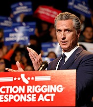 California Gov. Gavin Newsom speaks at a press conference in Los Angeles on Thursday.
Mandatory Credit:	Mario Tama/Getty Images via CNN Newsource