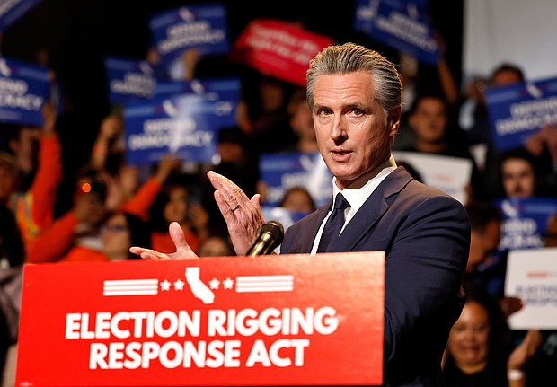 California Gov. Gavin Newsom speaks at a press conference in Los Angeles on Thursday.
Mandatory Credit:	Mario Tama/Getty Images via CNN Newsource