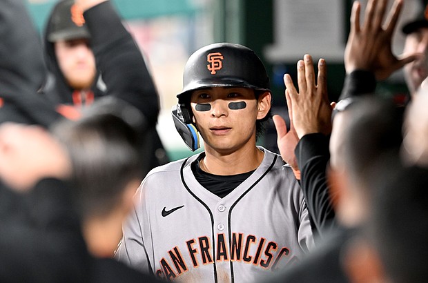 Jung Hoo Lee made a stunning catch for the Giants against the Tampa Bay Rays.
Mandatory Credit:	Greg Fiume/Getty Images via CNN Newsource