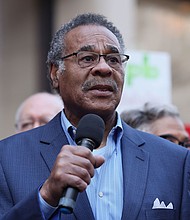 Rep. Emanuel Cleaver, pictured here at a rally protesting the closing of the Consumer Financial Protection Bureau in February, has vowed to mount a court challenge to any map that takes aim at his seat.
Mandatory Credit:	Jemal Countess/Getty Images for MoveOn/File via CNN Newsource