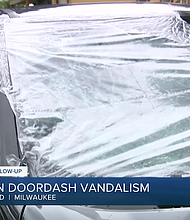 A Milwaukee woman is facing a felony charge after allegedly tracking a DoorDash delivery driver to her home and causing $10,000 in damage to her vehicle — all over an undelivered food order.
Mandatory Credit:	WTMJ via CNN Newsource