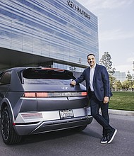Randy Parker, senior vice president of national sales, pictured with a 2022 IONIQ5, the first model in Hyundai’s IONIQ brand dedicated to battery electric vehicles.