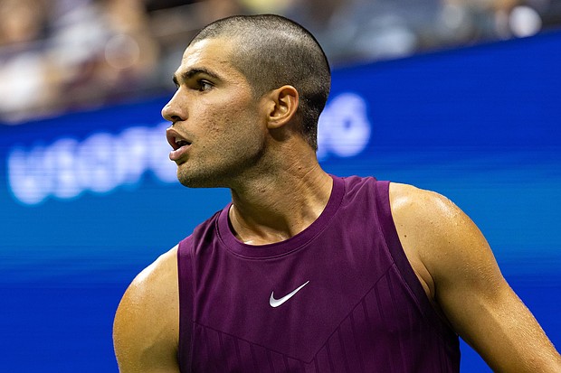Carlos Alcaraz shows off his new trim during his first-round match at the US Open.
Mandatory Credit:	Mike Frey/Imagn Images/Reuters via CNN Newsource