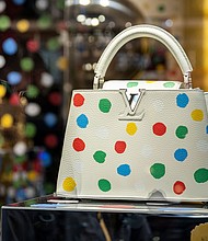 Artist Yayoi Kusama's second collaboration with luxury label Louis Vuitton on display at the Harrods department store in London in January 2023. Kusama is well known for her work, which incorporates the repeated use of dots.
Mandatory Credit:	Mike Kemp/In Pictures/Getty Images via CNN Newsource