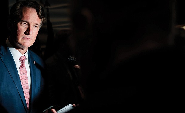 Gov. Glenn Youngkin gives remarks following a press conference on Friday, March 28, in Fredericksburg.