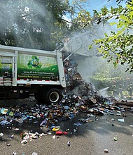 A recycling truck caught fire Monday afternoon on Claremont Avenue in North Side. After a co-worker spotted smoke coming from the vehicle, the driver pulled over in a safe location and emptied the truck’s contents onto the street. No injuries were reported, and the truck was not damaged. An investigation into the cause of the fire was inconclusive, though a source saidimproper disposal of lithium batteries often leads to similar incidents.