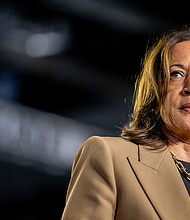 Then-Vice President Kamala Harris pauses while speaking during a campaign rally at the Rawhide Event Center on October 10, 2024, in Chandler, Arizona.
Mandatory Credit:	Brandon Bell/Getty Images via CNN Newsource