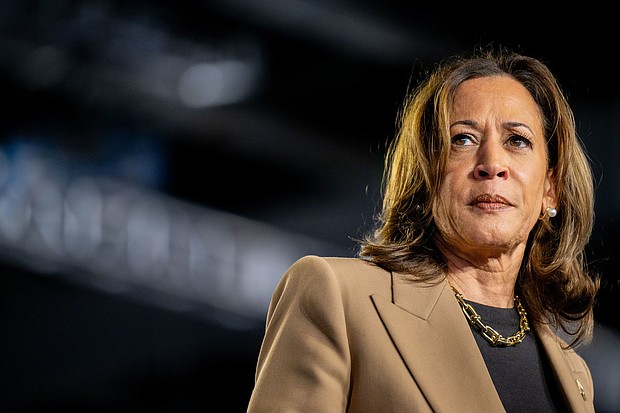 Then-Vice President Kamala Harris pauses while speaking during a campaign rally at the Rawhide Event Center on October 10, 2024, in Chandler, Arizona.
Mandatory Credit:	Brandon Bell/Getty Images via CNN Newsource