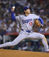 Shohei Ohtani won his third Most Valuable Player Award last November.
Mandatory Credit:	Harry How/Getty Images via CNN Newsource