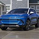 Front 7/8 view of 2025 Chevrolet Equinox EV 3LT in Riptide Blue parked in front of a home. Preproduction model shown. Actual production model may vary. Visit chevy.com/EquinoxEV for availability.