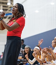Richmond Roadrunners coach Barvenia Wooten directs her team during a recent game ahead of their first-round playoff matchup against the Virginia Vitesse.