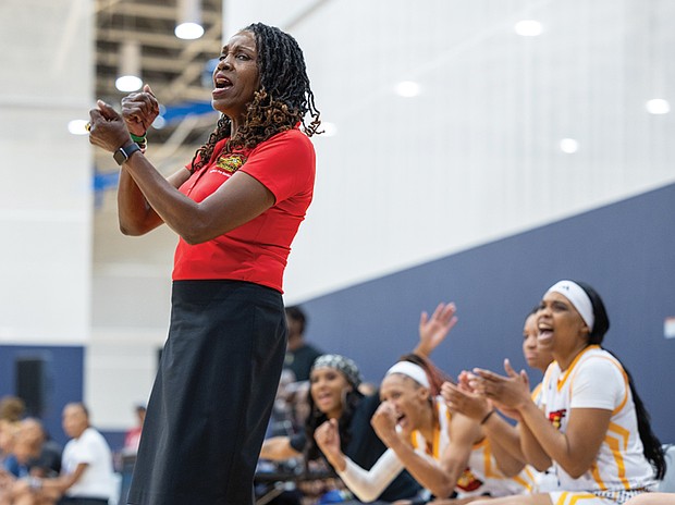 Richmond Roadrunners coach Barvenia Wooten directs her team during a recent game ahead of their first-round playoff matchup against the Virginia Vitesse.