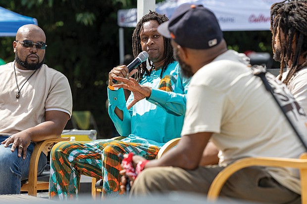 Michael Carter Jr., a fifth-generation farmer, speaks on the Black Farmers Panel, “Everybody Gotta Eat.” “What you’re experiencing right now, Happily Natural Day, should be your every day. Every day you should be looking to support Black businesses, Black farmers and Black communities,” Carter said.