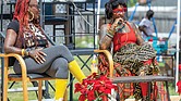 Taj Anwar Baoll participates in the “Til We All Free: A Dialogue on Family, Sisterhood and Thriving in These Times” panel discussion with TanyaDenise Fields during the festival.