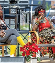 Taj Anwar Baoll participates in the “Til We All Free: A Dialogue on Family, Sisterhood and Thriving in These Times” panel discussion with TanyaDenise Fields during the festival.