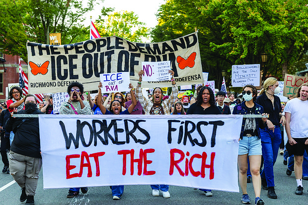 VCU freshmen Staret Leverson, Mahkala Twine and Kior Johnson joined the protest in Monroe Park while on their way to grab dinner and made their way to the front of the march.