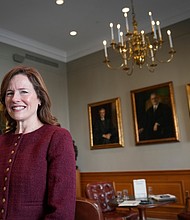 Supreme Court Justice Amy Coney Barrett photographed in the United States Supreme Court Lawyers' Lounge in Washington, D.C., on Sept. 3.
Mandatory Credit:	 Jack Gruber/USA TodayNetwork/Imagn Images via CNN Newsource