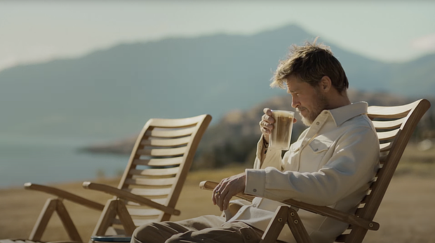 A screenshot of Brat Pitt at the De'Longhi coffee machine advertisement.
Mandatory Credit:	De'Longhi North America via CNN Newsource