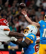 Herbert shone against the Chiefs in Brazil.
Mandatory Credit:	Doug Benc/AP via CNN Newsource