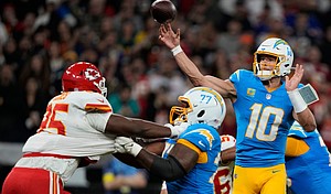 Herbert shone against the Chiefs in Brazil.
Mandatory Credit:	Doug Benc/AP via CNN Newsource