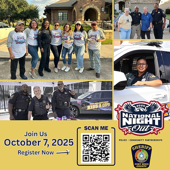 Fort Bend County invites residents to join the 42nd Annual National Night Out on October 7, 2025, from 5–8 PM. …