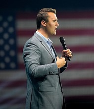 Turning Point USA Founder Charlie Kirk speaks before Donald Trump arrives at the Turning Point Believers' Summit in West Palm Beach, Florida, on July 26, 2024.
Mandatory Credit:	Alex Brandon/AP via CNN Newsource