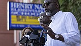 Chicago Mayor Brandon Johnson speaks during a news conference in front of Nash Elementary School in Chicago on Friday, Sept. 5.