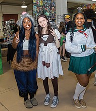 From left, Courtney Turner, 15, her friend Amber Stone, 15, and her mother, Lendora Alston, at Richmond ComiCon Sept. 6,