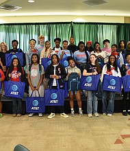 Dual enrollment students from Kenwood Academy received refurbished laptops from AT&T and Compudopt. Photo provided by Chicago State University.