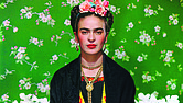 The artist Frida Kahlo, as seen in “Frida on White Bench,
New York, 1939,” by Nickolas Muray.