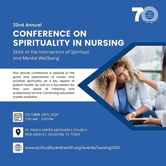 The Institute for Spirituality and Health at the Texas Medical Center will host the 32nd Annual Spirituality in Nursing Conference, …