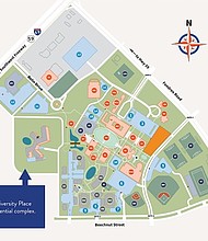 HCU campus map featuring University Place