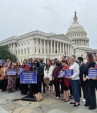 Yvette Clarke, chair of the Congressional Black Caucus and a New York Democrat, speaks at a news conference outside the U.S. Capitol in Washington on Sept. 30.