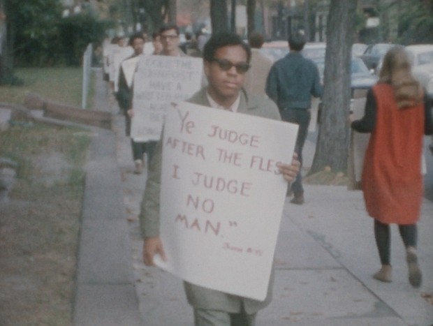 A still from restored Richmond Police Department surveillance footage shows protesters during the city’s civil rights era. The footage is part
of a collection highlighted in a virtual panel hosted by VCU Libraries.