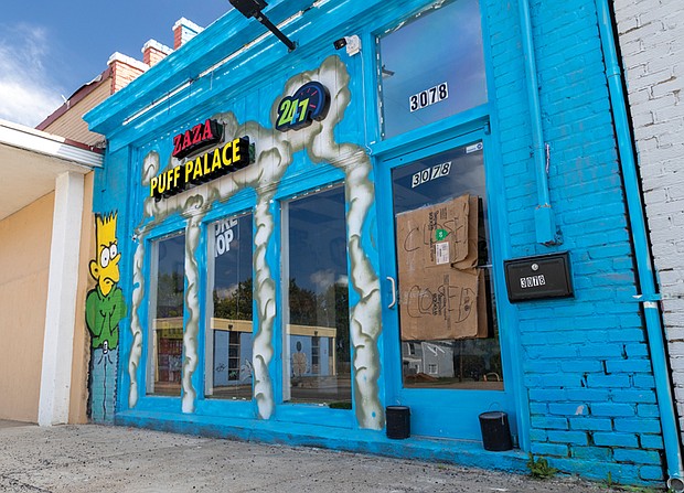 ZAZA Puff Palace in the 3000 block of Hull Street Road in Richmond is closed after Henrico County police searched it Friday along with other vape stores across metro Richmond suspected of illegally selling marijuana and other illegal substances.