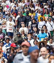 Cityscape Slices of life and scenes in Richmond-Richmond Mayor Danny Avula and City CAO Odie Donald join participants in the fourth Run Richmond 16.19 on Sept. 27 at Kanawha Plaza. Organized by the Djimon Hounsou Foundation, the cultural run-walk takes participants on a journey through more than 400 years of Black history, commemorating the sacrifices and achievements of African Americans. Hounsou said Richmond was chosen as the host city because it was the entry point for the first enslaved Africans brought to North America, marking the beginning of the transatlantic slave trade. The foundation aims to expand the event to the United Kingdom and Africa. (Julianne Tripp Hillian/Richmond Free Press)