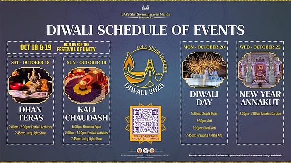 Experience the magic of Diwali at BAPS Shri Swaminarayan Mandir Houston with a spectacular two-day festival featuring cultural exhibitions, a …