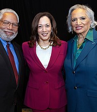 Lonnie G. Bunch III, Secretary of the Smithsonian and BWA awardee, with former Vice President Kamala Harris and BWA President Gwainevere Catchings-Hess at the 48th Annual Symposium and Awards Luncheon September 26 in Washington, D.C. Photo credit: Monica Morgan