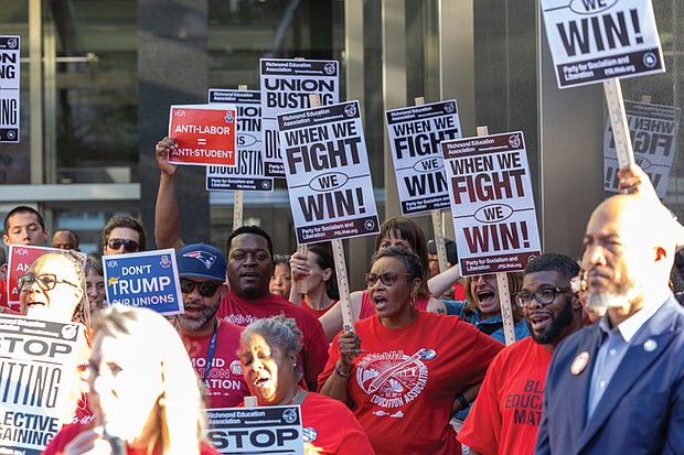 At a news conference Monday, Oct. 6, outside City Hall, dozens of educators, local lawmakers and community members rally to urge the Richmond School Board to reject a proposal that would roll back collective bargaining rights for Richmond Public Schools employees.