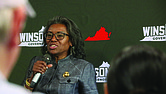 Republican gubernatorial nominee Winsome Earle-Sears, shown at a campaign event in August, faces scrutiny over inconsistencies in her financial disclosures, including undisclosed trips and a $12,000 gift reported in violation of Virginia ethics rules.